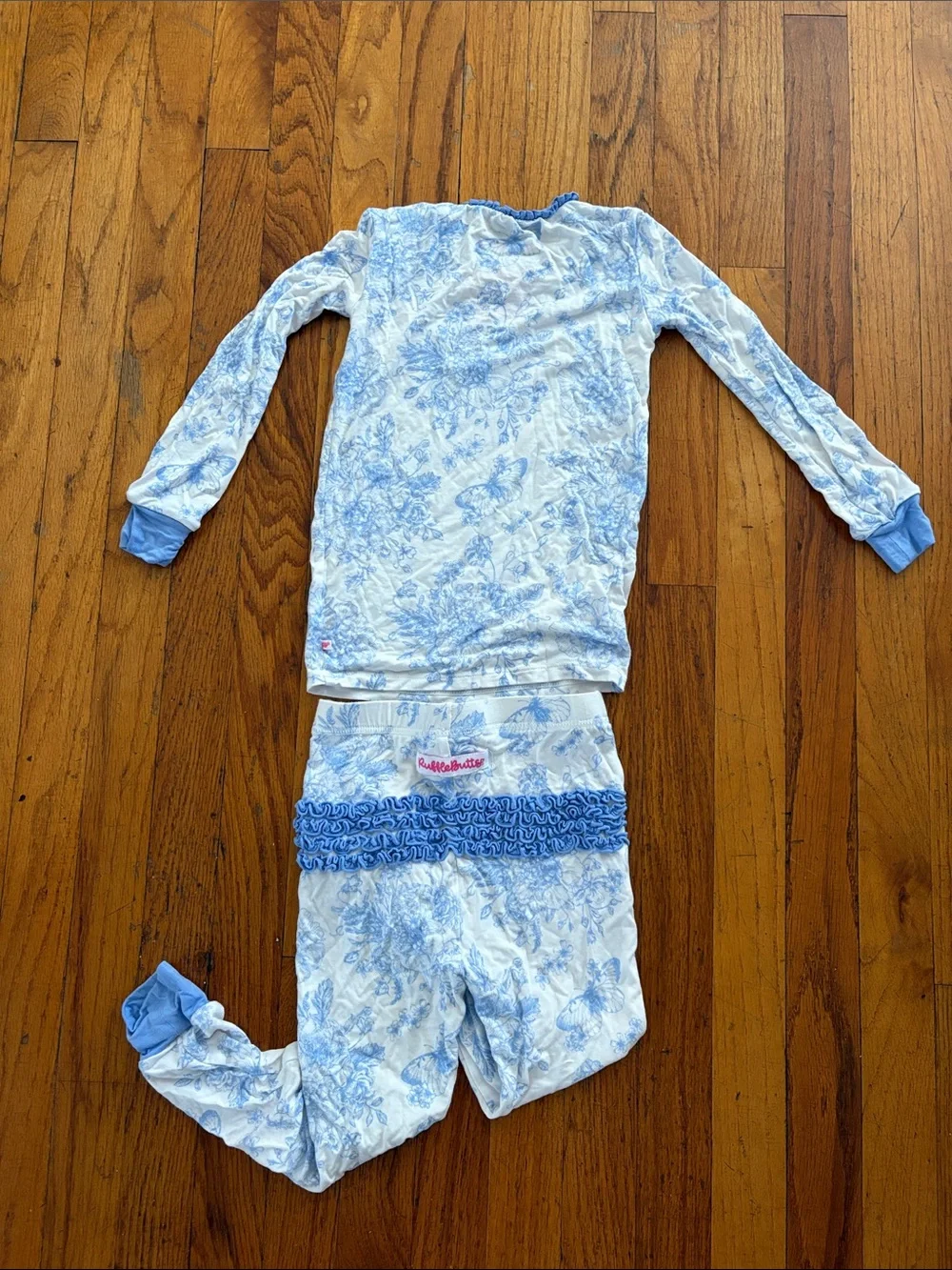 Ruffle Butts White and Light Blue Floral Long Sleeve Pajama Set
